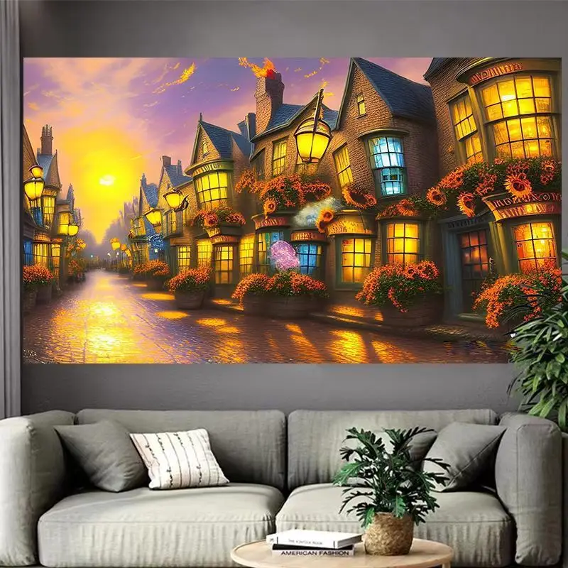 Baśniowy zamek nad jeziorem – plakat fantasy Zielony