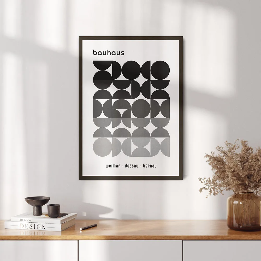 Bauhaus - geometryczny plakat vintage Burgundia