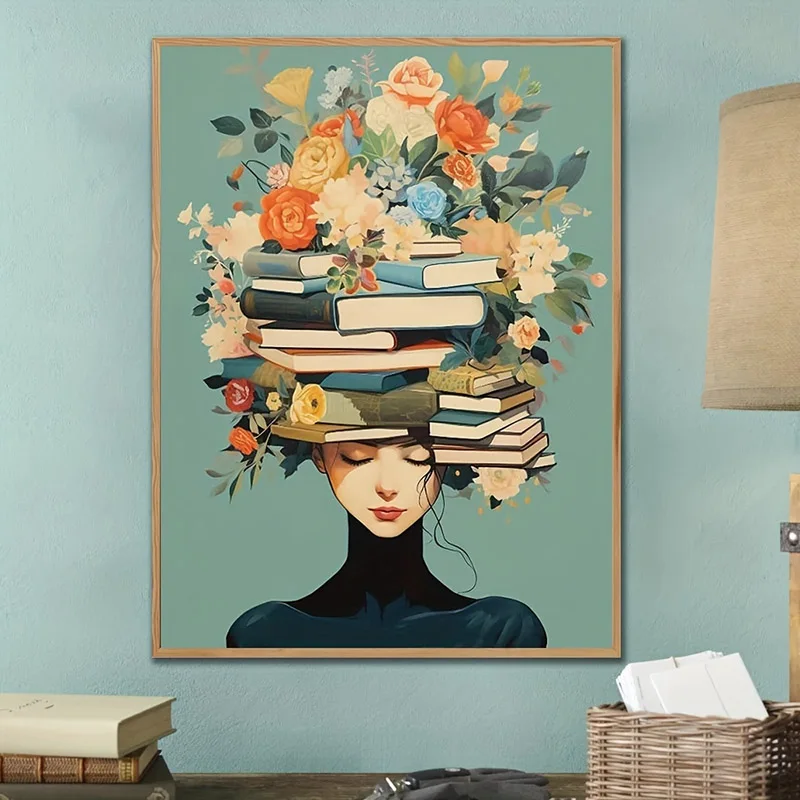 Biblioteka i stosy książek - plakat na płótnie Burgundia