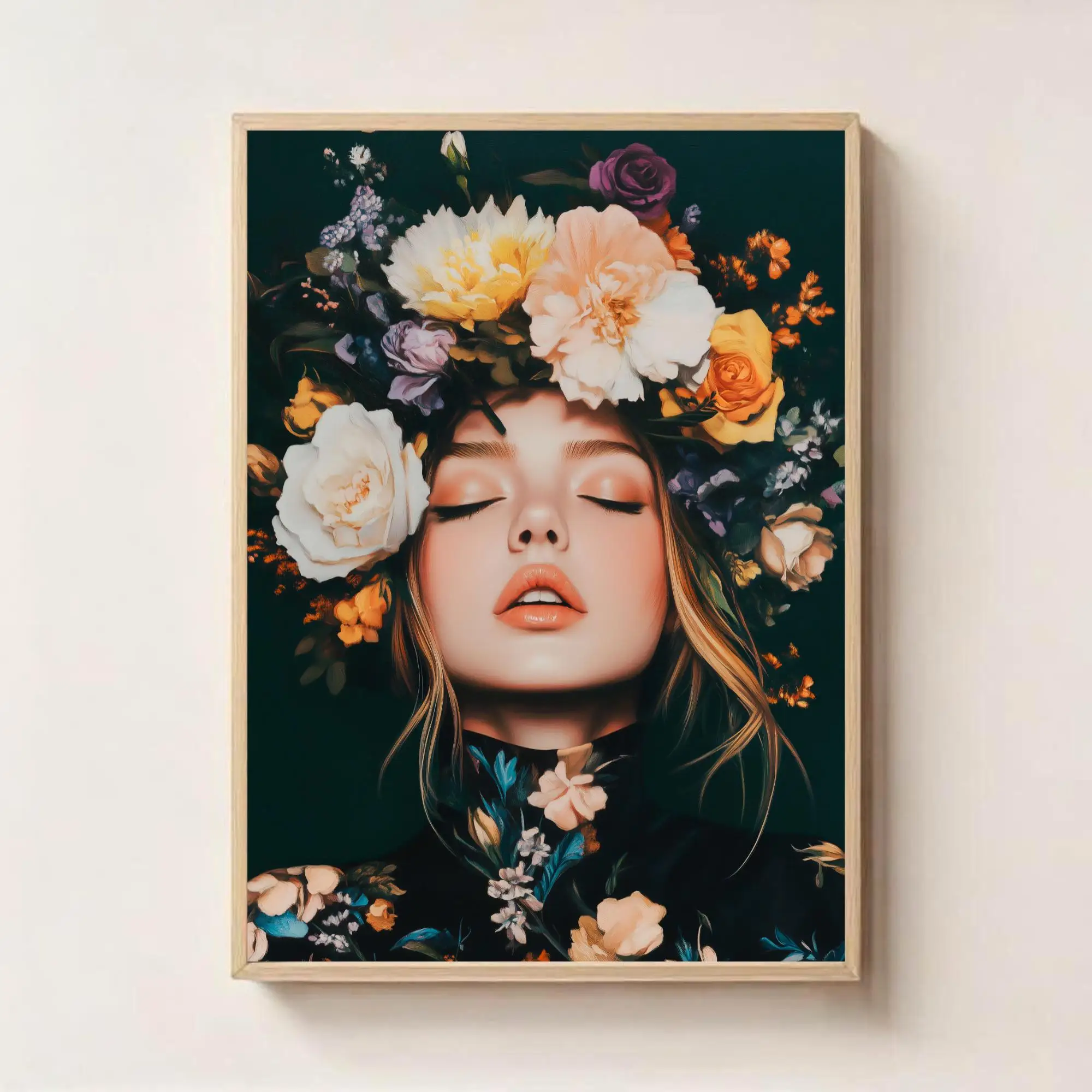 Bogini Wiosny - plakat z kwiatową koroną Jasnoszary