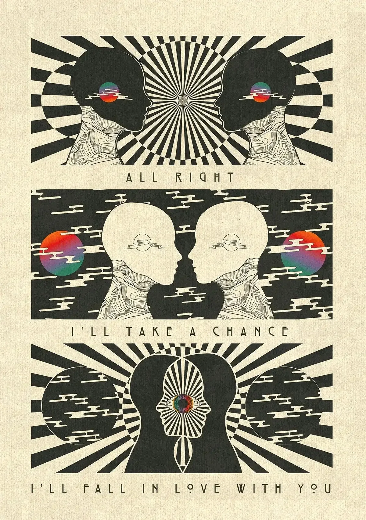Boho psychodelia lat 70. - plakat z cytatem Burgundia
