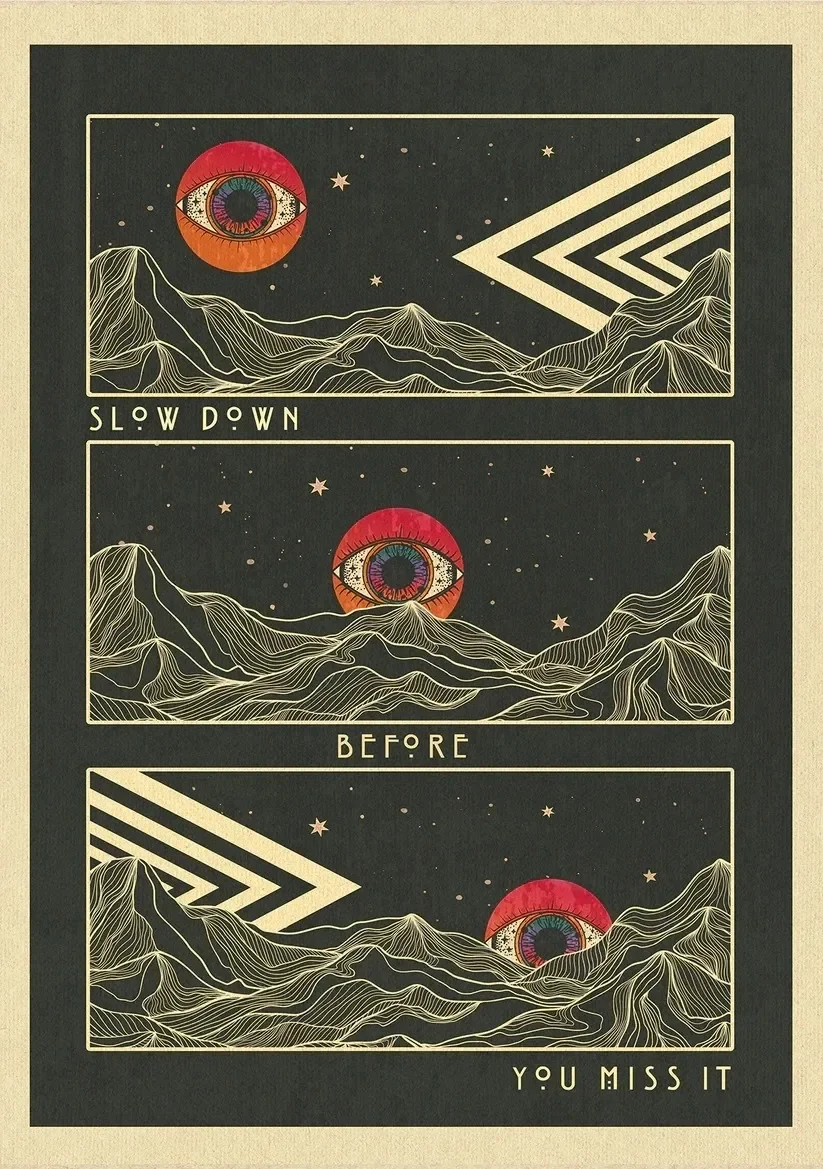 Boho psychodelia lat 70. - plakat z cytatem Czerwony