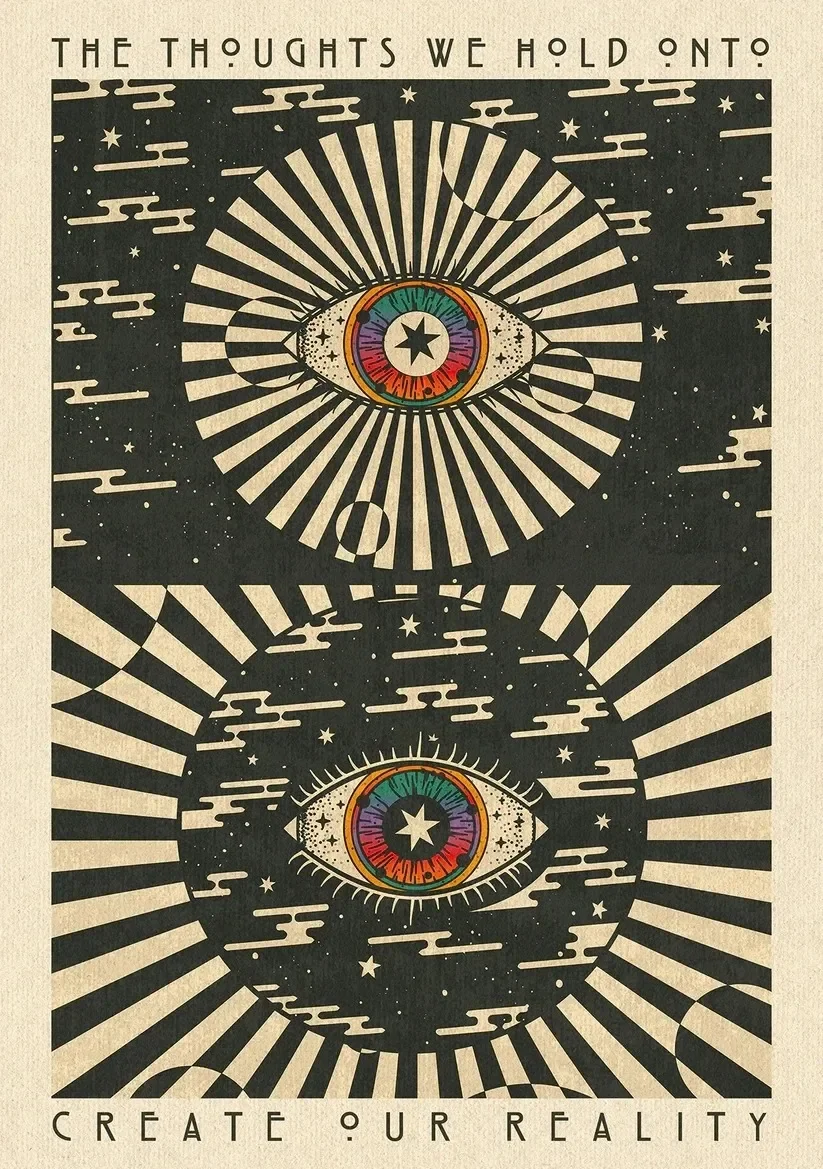 Boho psychodelia lat 70. - plakat z cytatem Jasnoszary