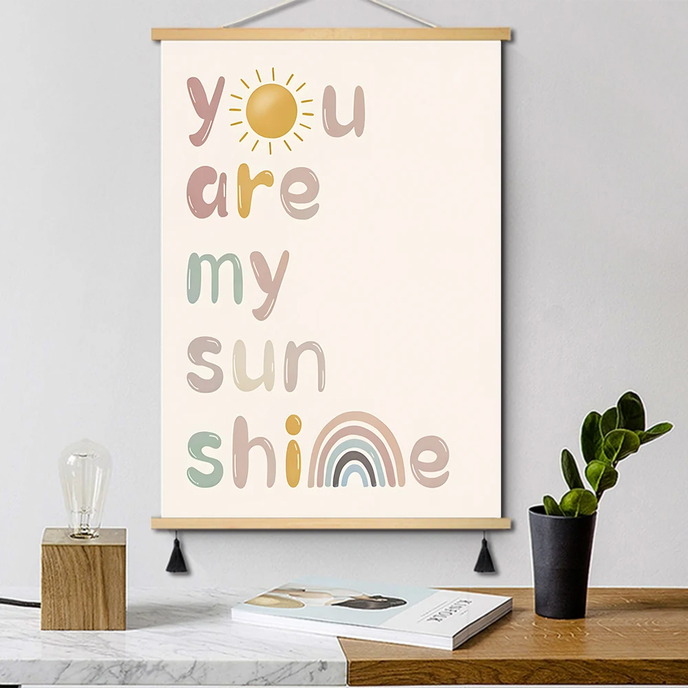 Boho tęcza You Are My Sunshine – plakat do pokoju dziecięcego Zielony