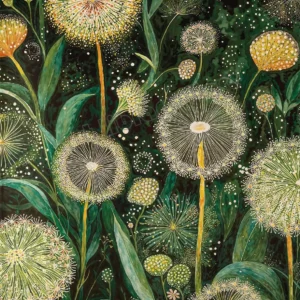 Botaniczny wzór z dmuchawcem i grzybami Jasnoszary