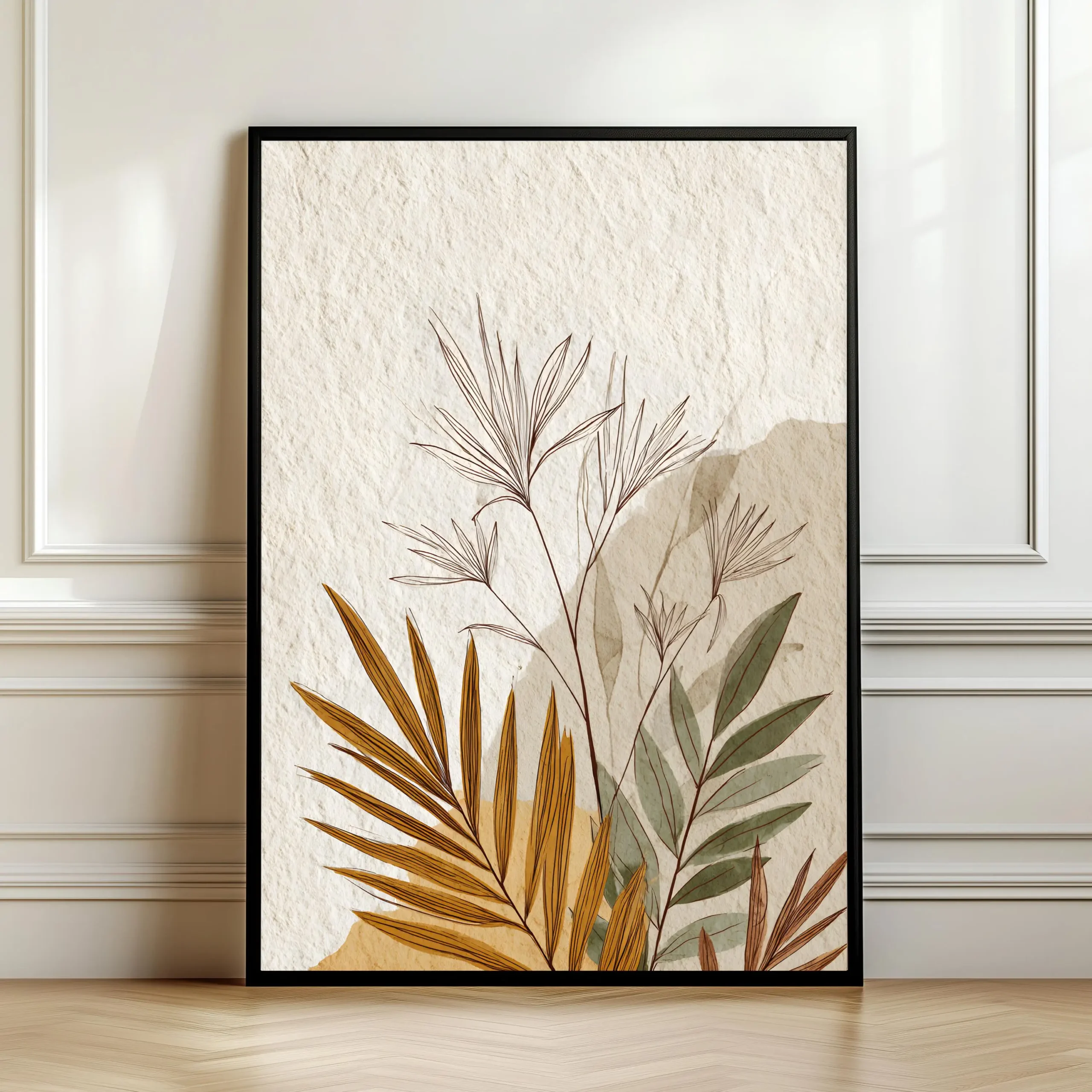 Botaniczny plakat boho z roślinami Biały