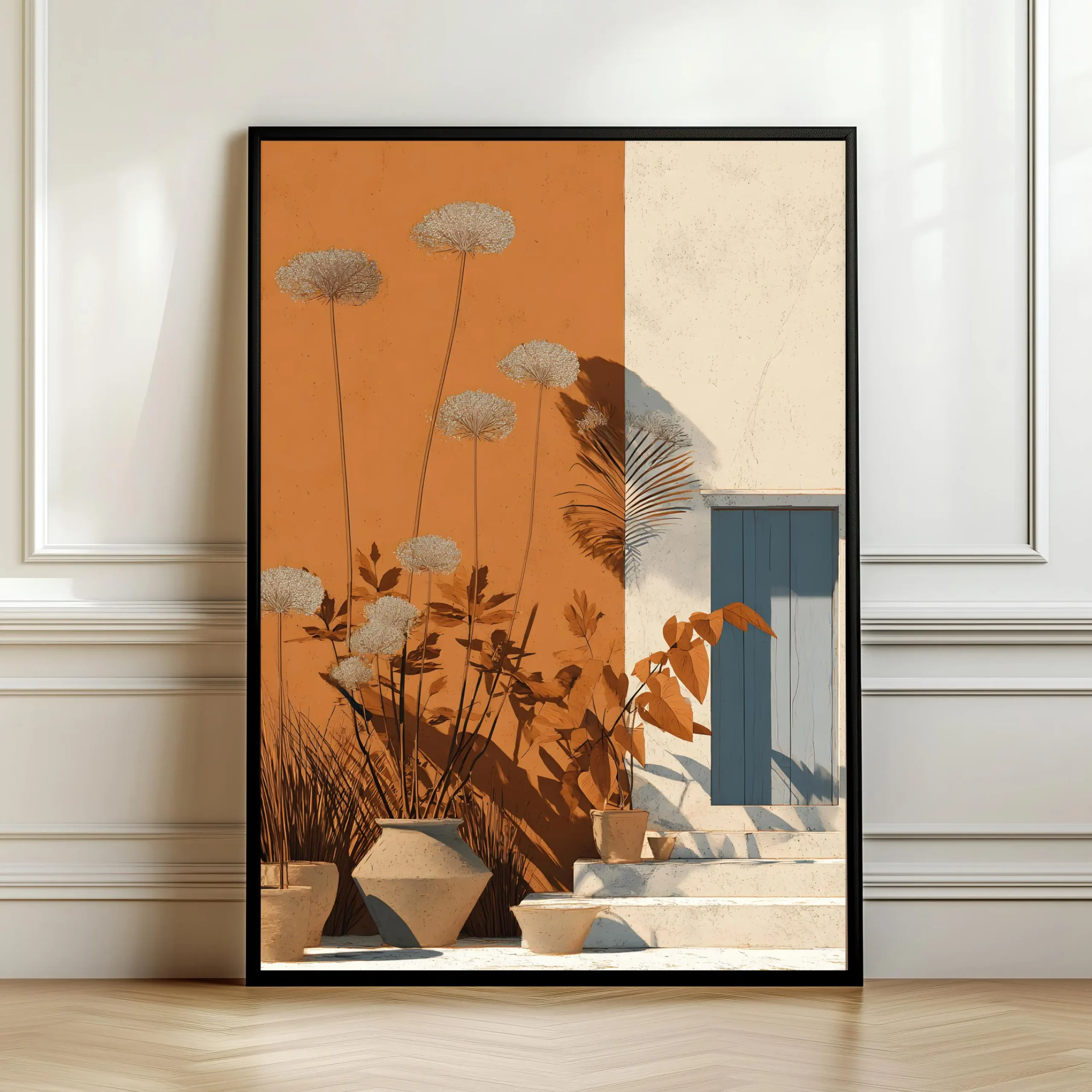 Botaniczny plakat boho z roślinami Granatowy