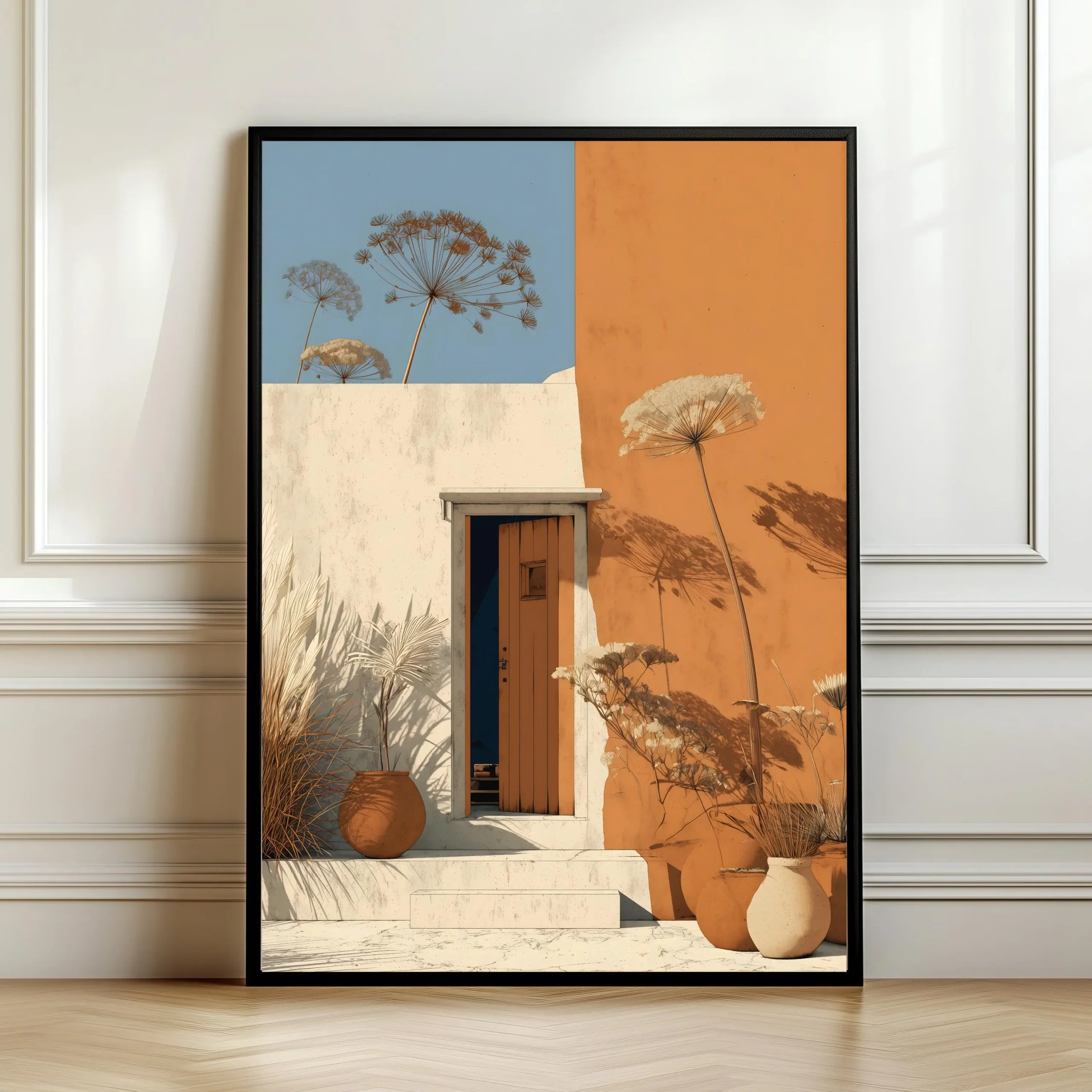Botaniczny plakat boho z roślinami Jasnoszary