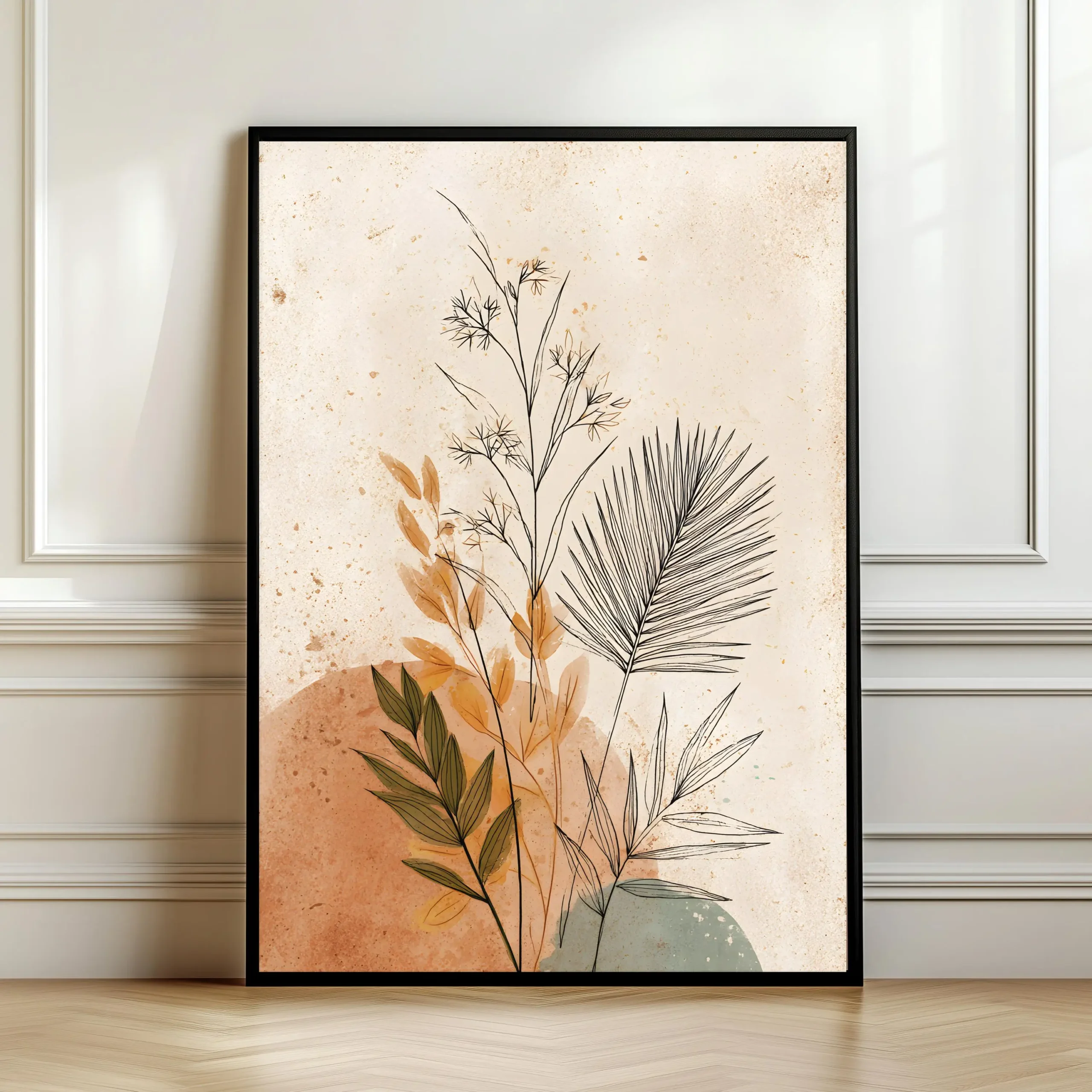 Botaniczny plakat boho z roślinami żółty