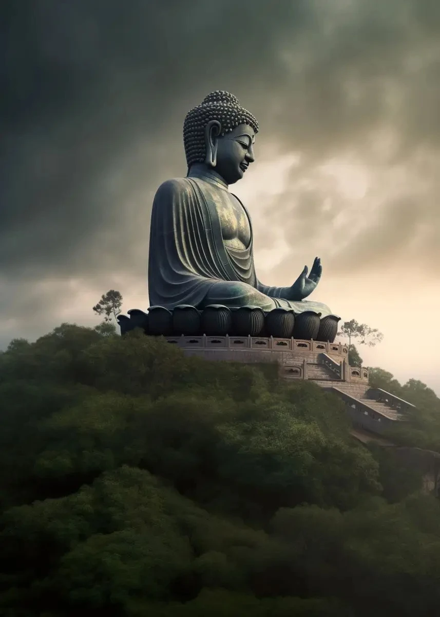 Budda w naturze - plakat medytacyjny Granatowy