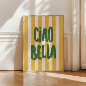 Ciao Bella - typograficzny plakat do kuchni żółty