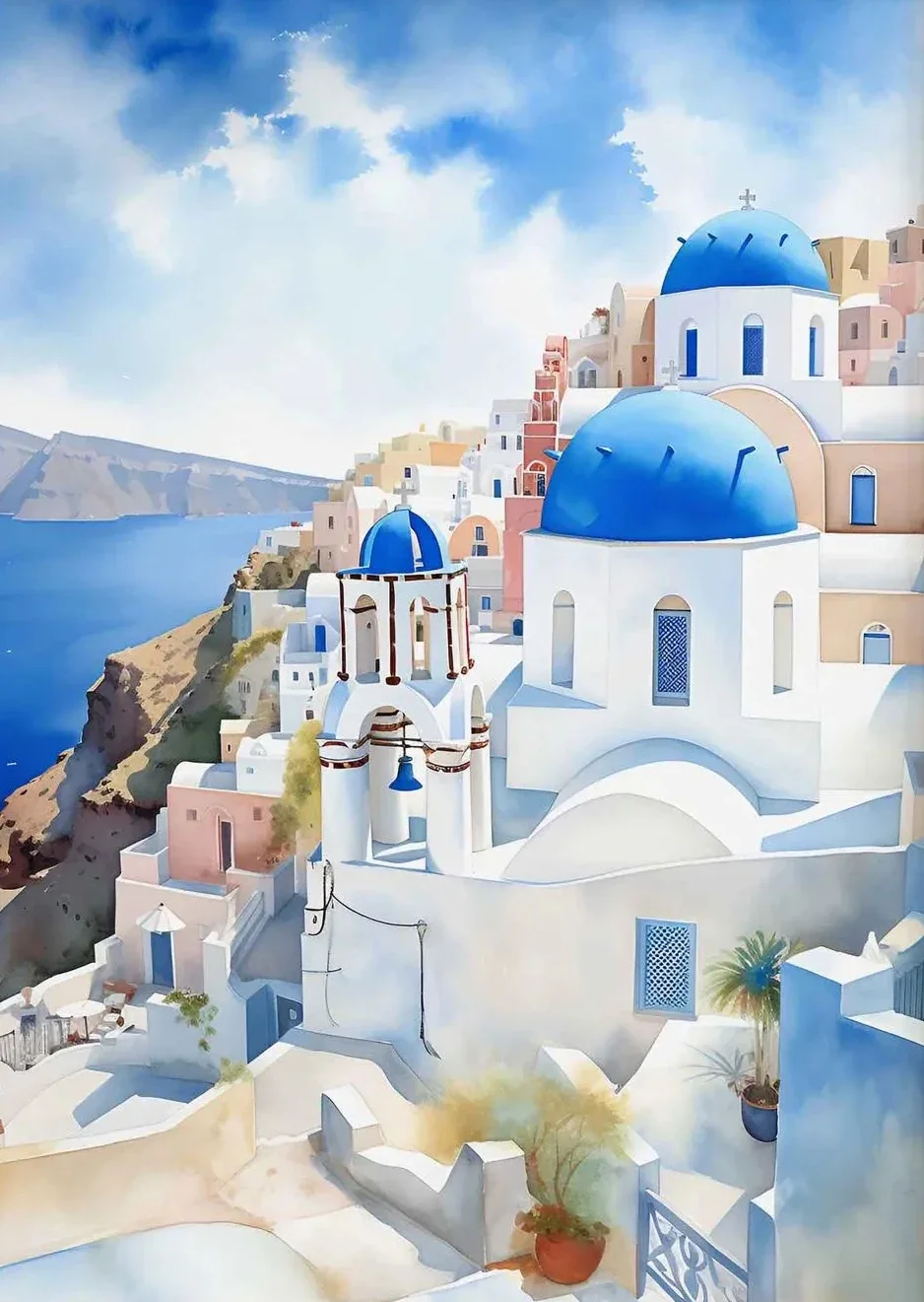 Cytryny i Santorini - plakat śródziemnomorski Niebieski