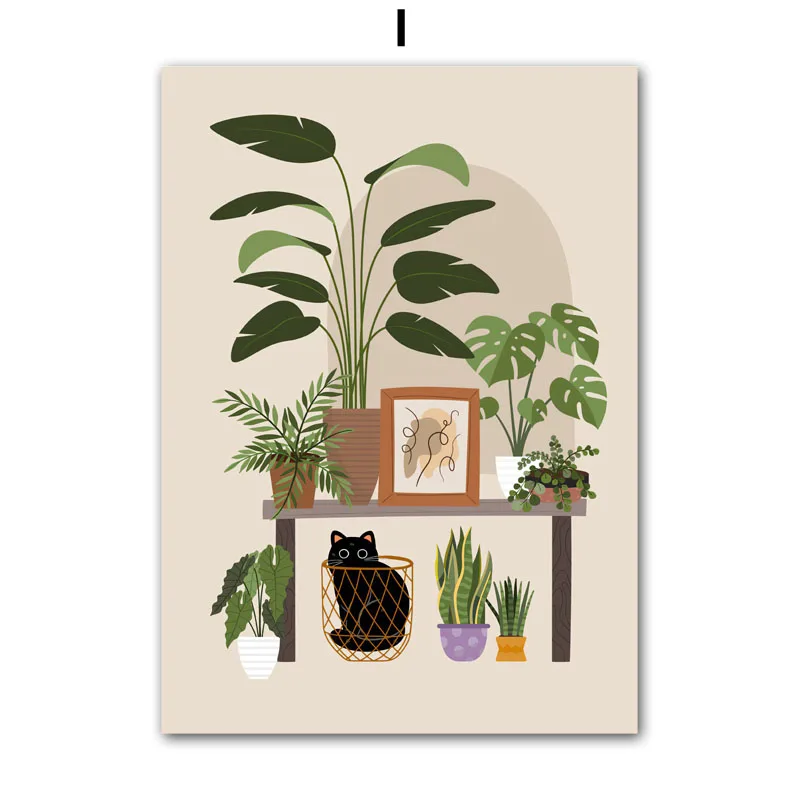 Czarny kot i monstera Granatowy