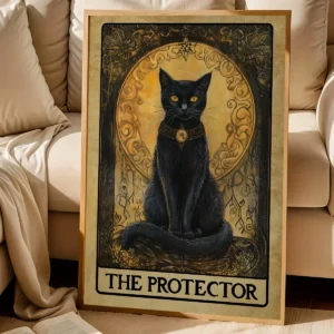 Czarny kot i tarot - gotycki plakat vintage Biały