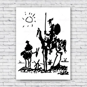 Don Kichot i Sancho Pansa - plakat abstrakcyjny Biały