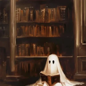 Duch ze świecą - plakat na Halloween w stylu vintage żółty