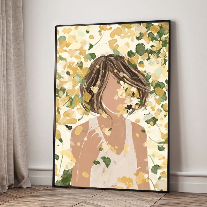 Dziewczyna wśród kwiatów - plakat boho Biały