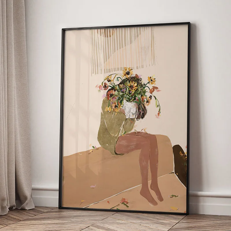 Dziewczyna wśród kwiatów - plakat boho Fioletowy
