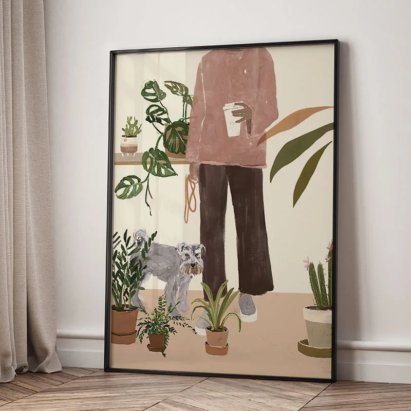 Dziewczyna wśród kwiatów - plakat boho Jasnoszary