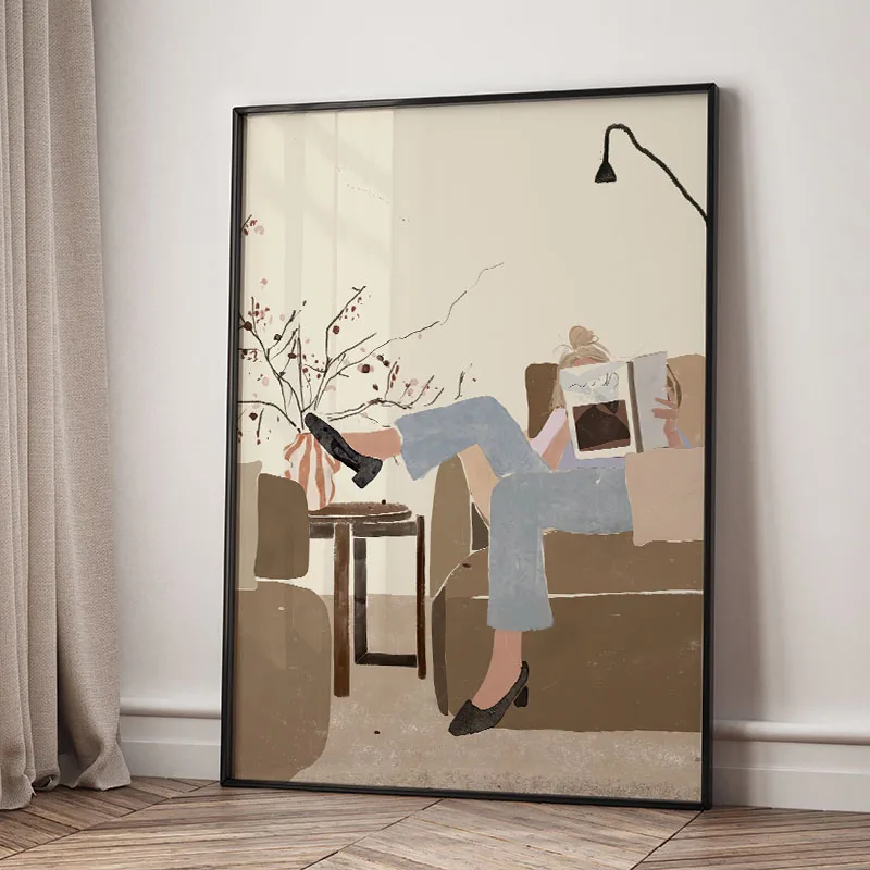 Dziewczyna wśród kwiatów - plakat boho Zielony