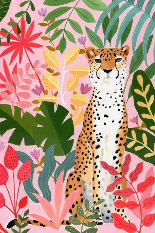 Gepard w stylu boho - plakat do pokoju dziecięcego Biały