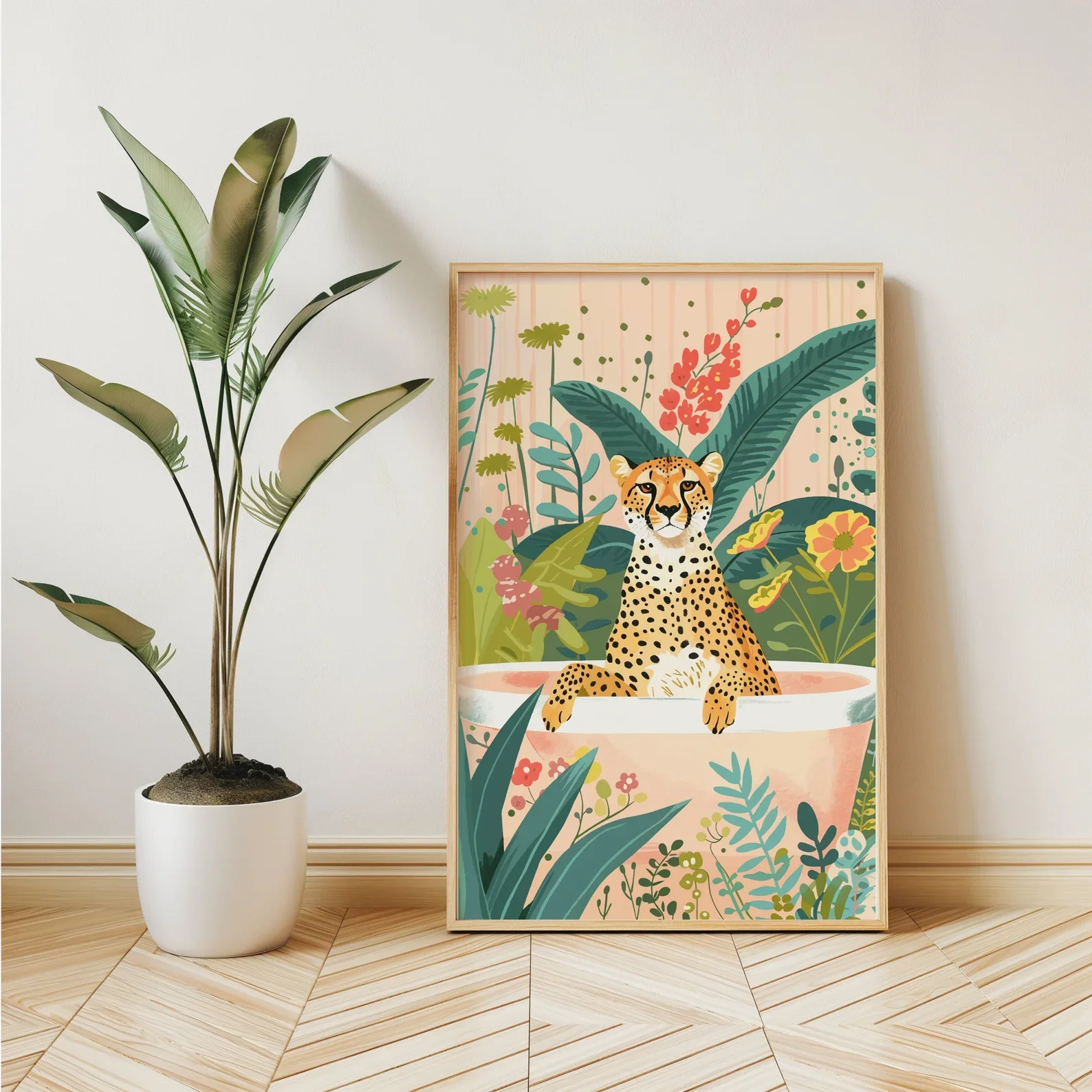 Gepard w stylu boho - plakat do pokoju dziecięcego Czerwony