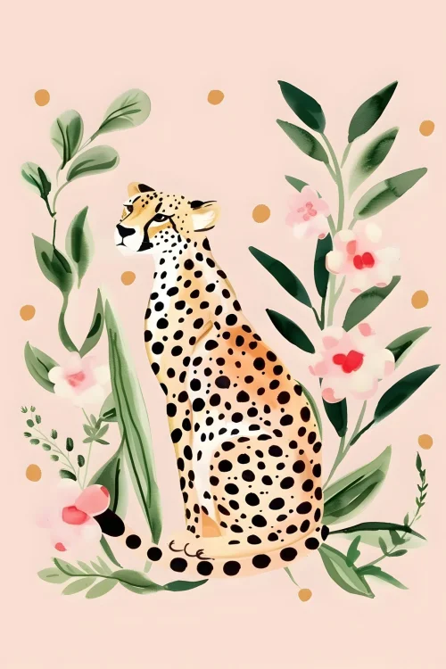 Gepard w stylu boho - plakat do pokoju dziecięcego Szary