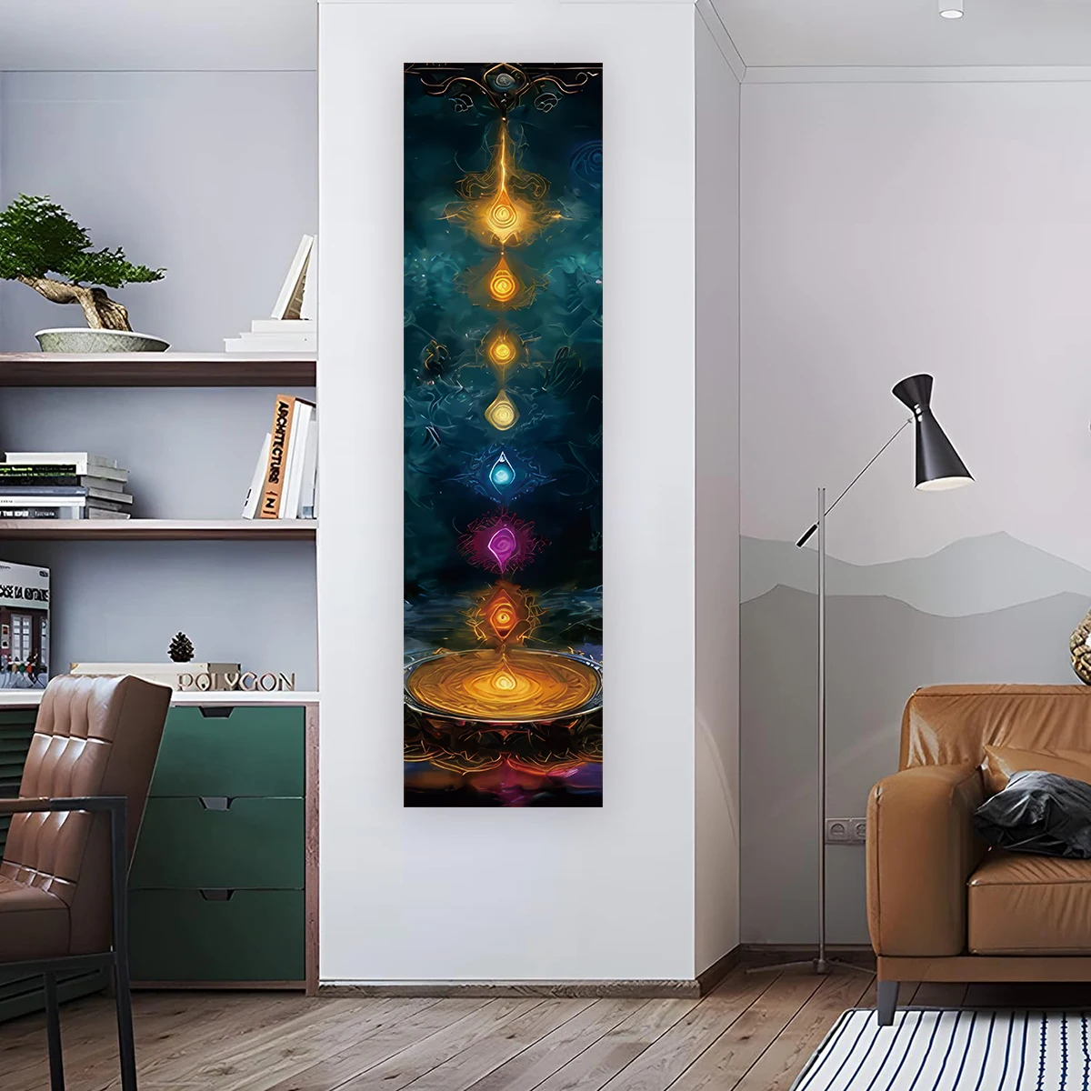 Gobelin Mandala Czakry Tęczowy Ciemny szary