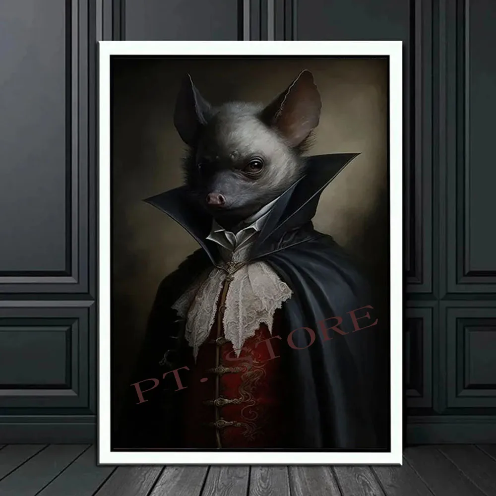 Gotycki plakat z krukiem i czarownicą - dark academia Głęboki niebieski