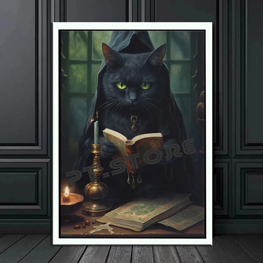 Gotycki plakat z krukiem i czarownicą - dark academia Jezioro błękitne