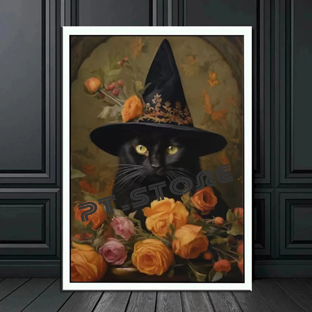 Gotycki plakat z krukiem i czarownicą - dark academia Srebrny