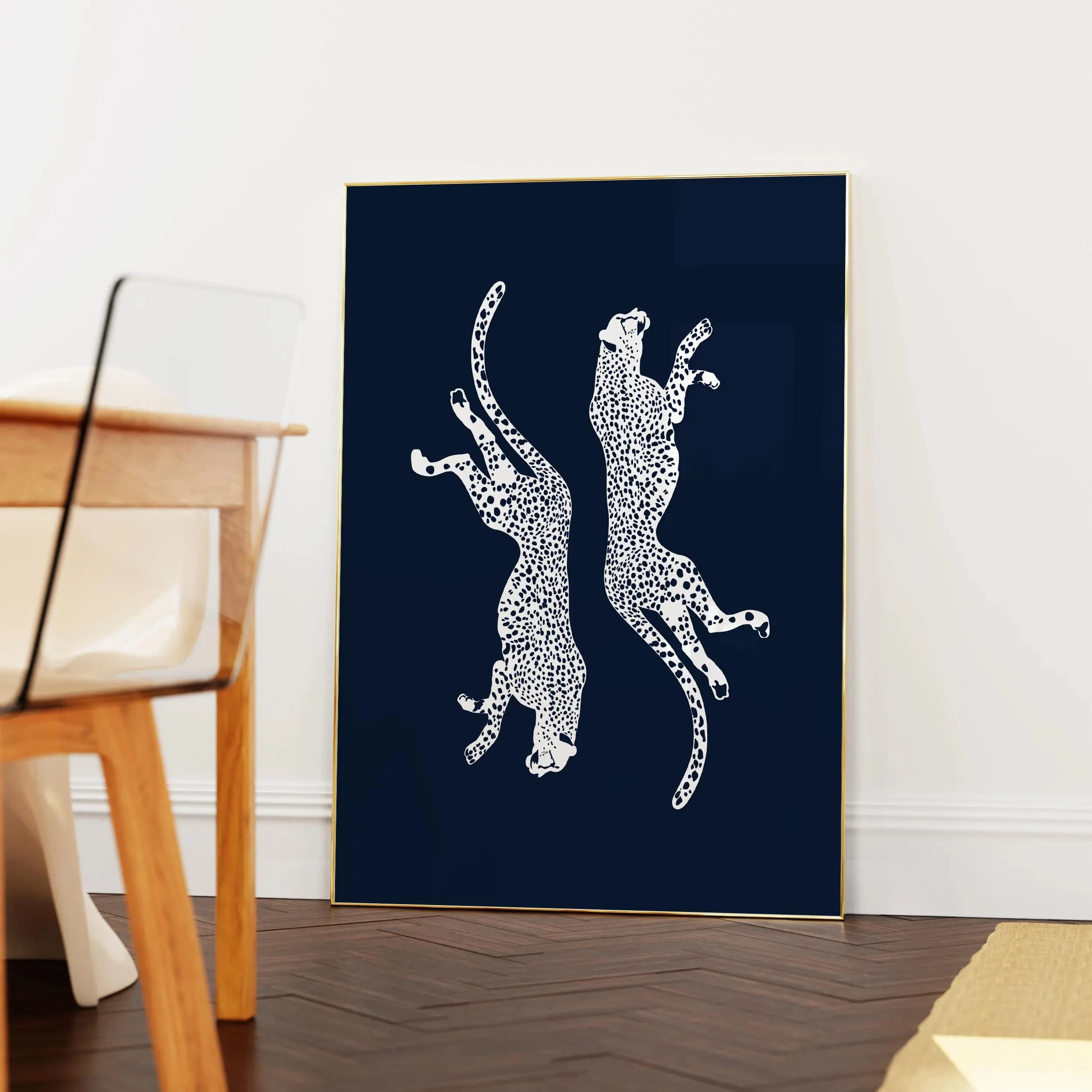 Granatowy lampart i bila ósemka - plakat retro Granatowy