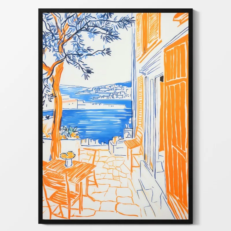Grecka architektura - kolorowy plakat podróżniczy Ciemny szary
