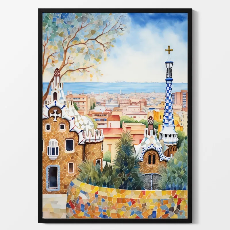 Grecka architektura - kolorowy plakat podróżniczy Pomarańczowy