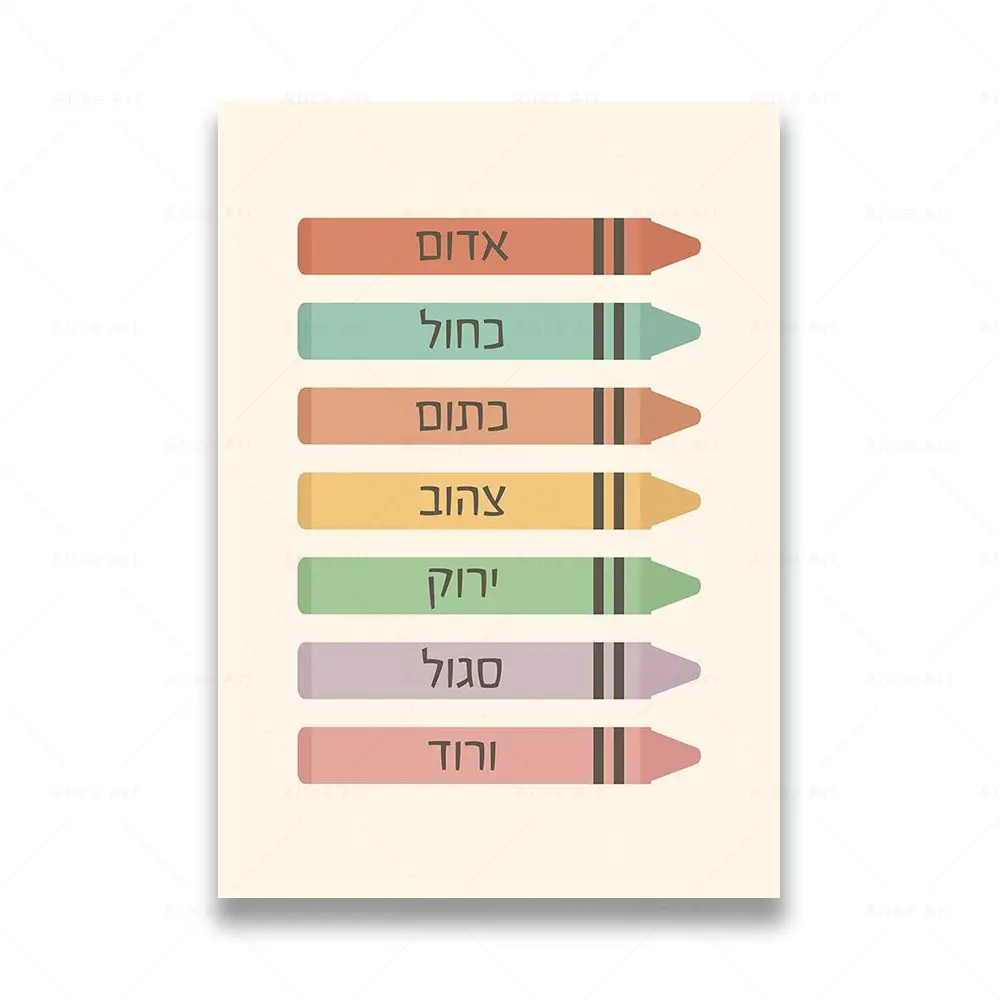 Hebrajski alfabet - plakat boho Burgundia