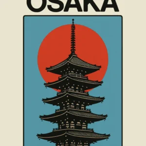 Japonia w podróży - vintage plakat Osaka i Fudżi Beżowy