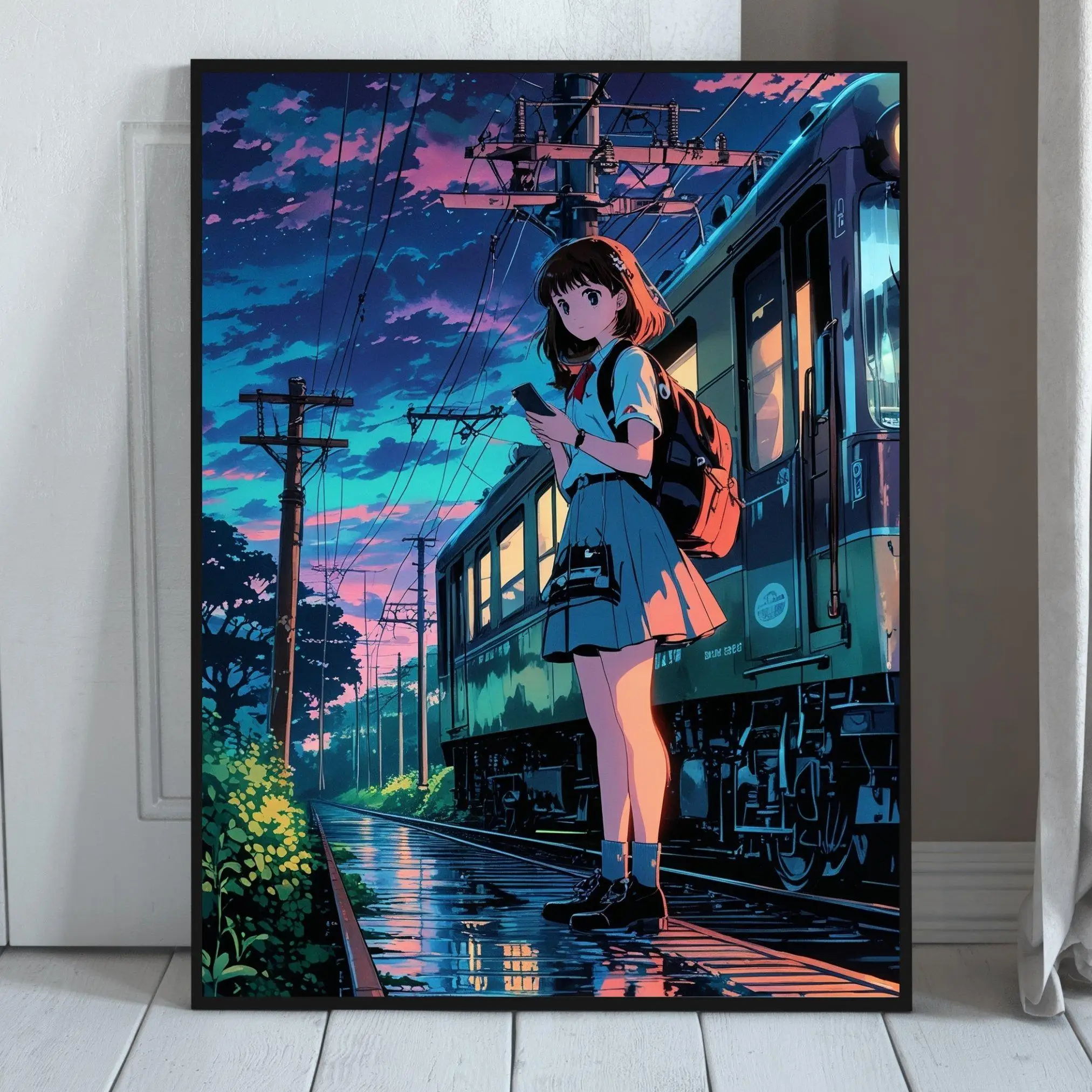 Japońska ulica anime z barem ramen Beżowy