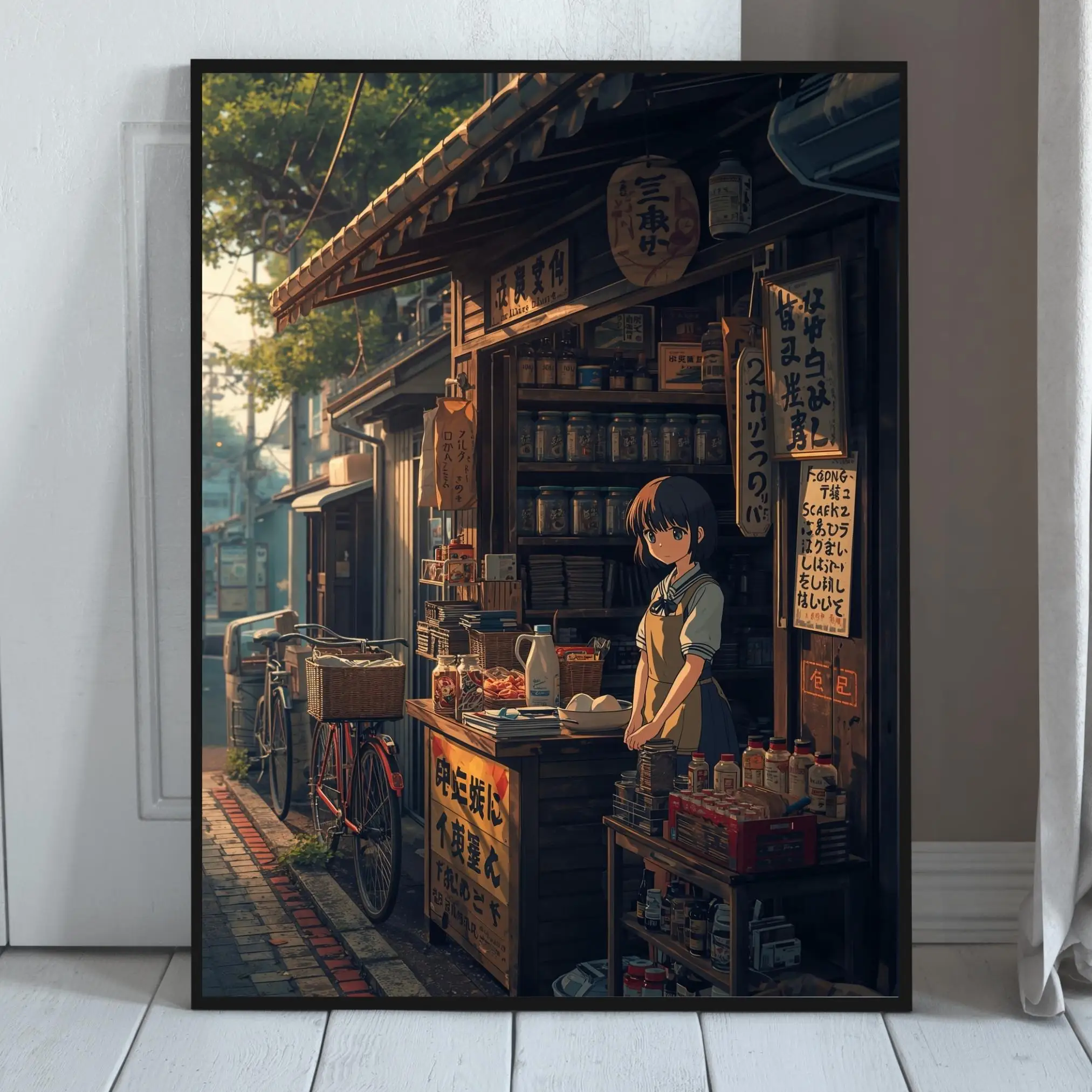 Japońska ulica anime z barem ramen Brązowy