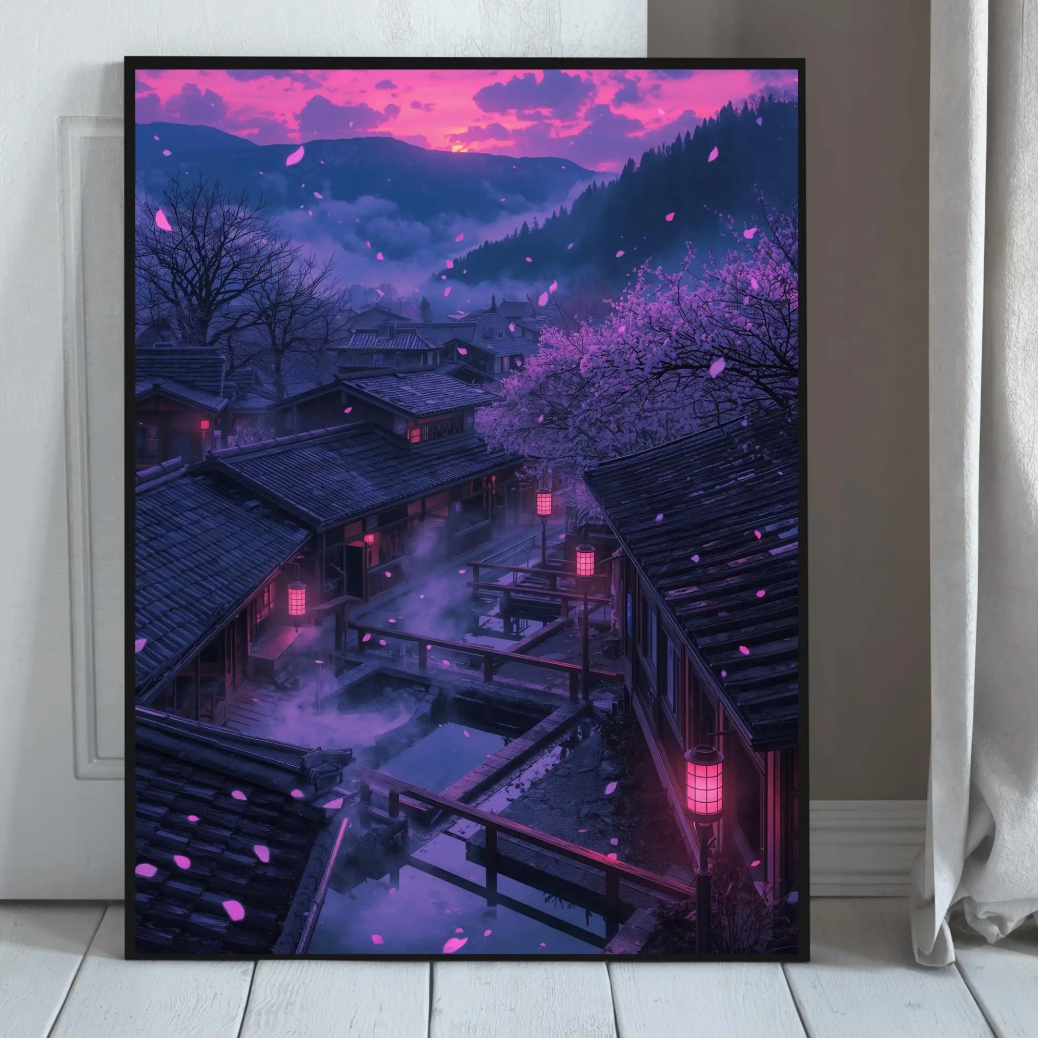 Japońska ulica anime z barem ramen Jasnoszary
