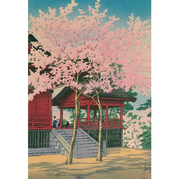 Japońska uliczka w stylu ukiyo-e - plakat na płótnie Czekolada