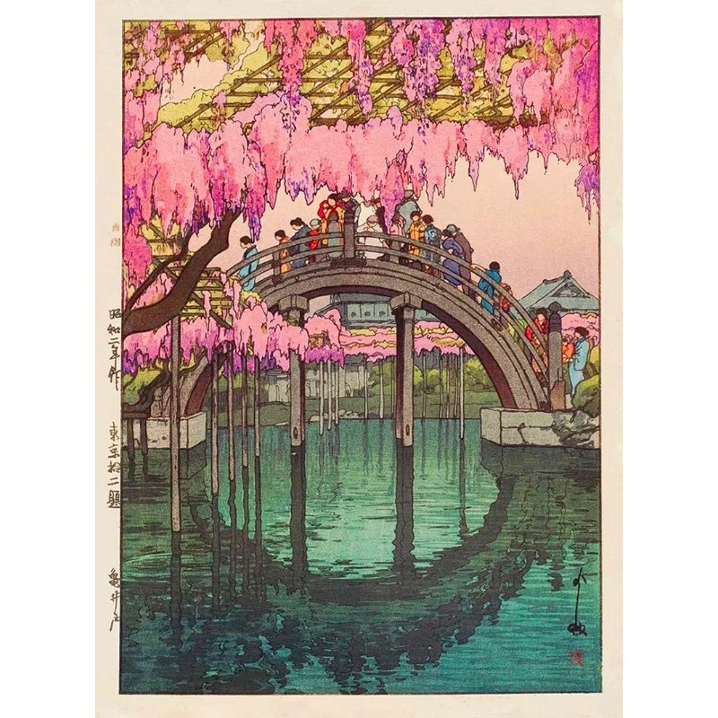 Japoński pejzaż Tokio w stylu ukiyo-e Brązowy