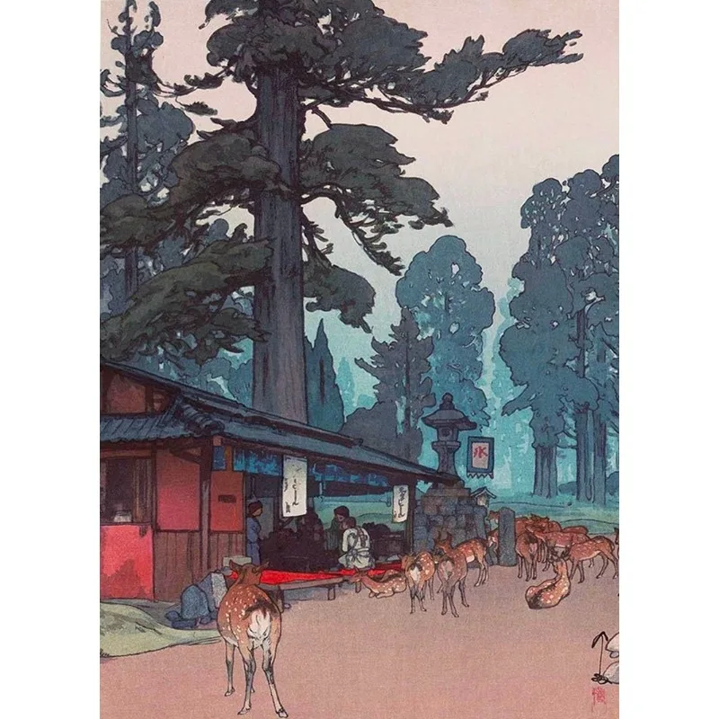 Japoński pejzaż Tokio w stylu ukiyo-e Burgundia