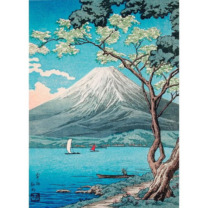 Japoński pejzaż Tokio w stylu ukiyo-e Czarny