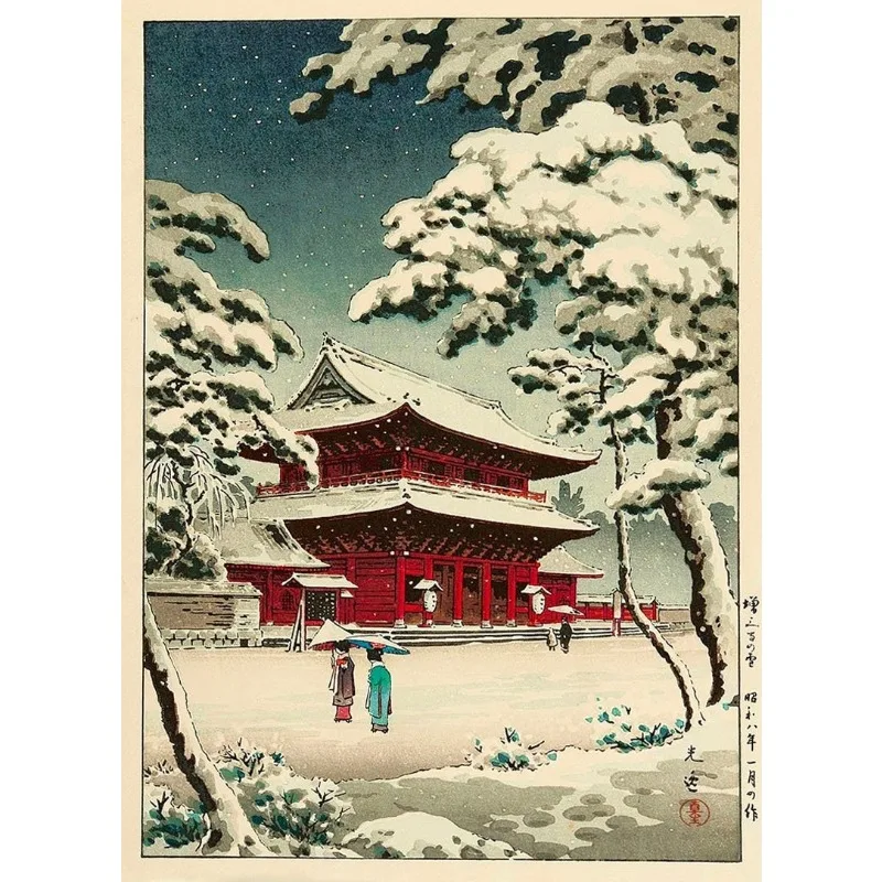 Japoński pejzaż Tokio w stylu ukiyo-e Jasnoszary