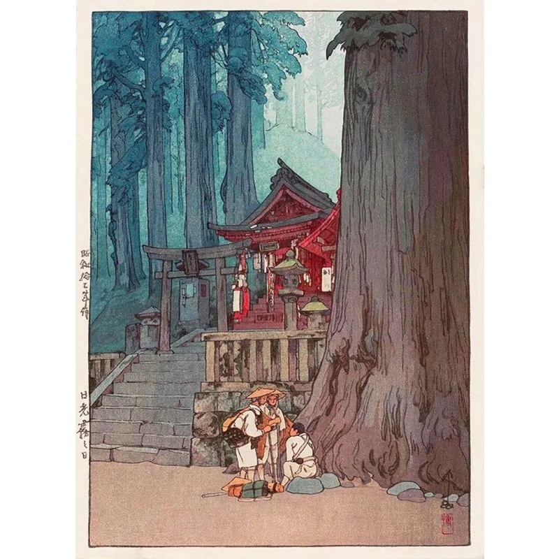 Japoński pejzaż Tokio w stylu ukiyo-e Jasnozielony