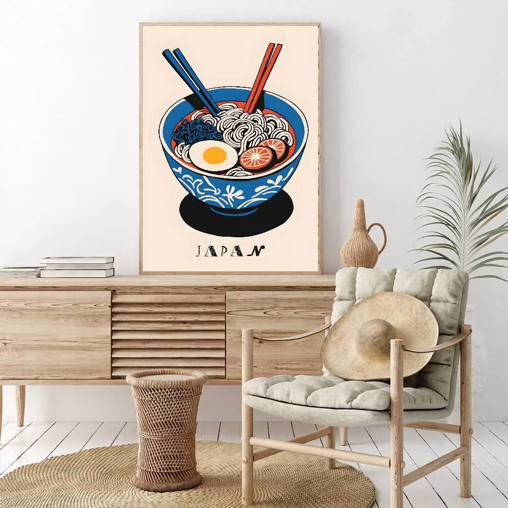 Japoński ramen - plakat kulinarny w stylu vintage Biały