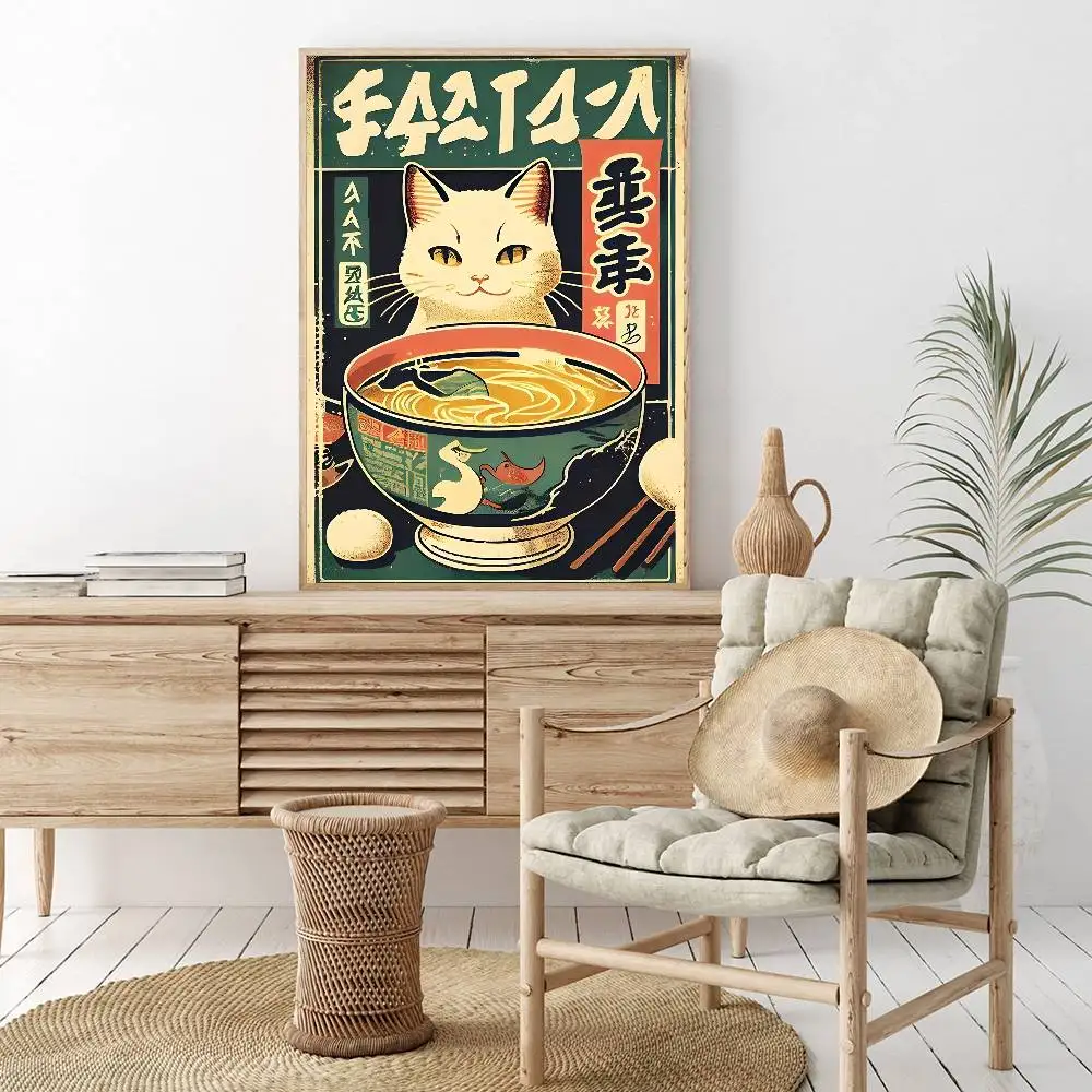 Japoński ramen - plakat kulinarny w stylu vintage Czarny