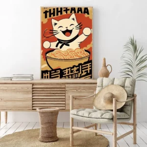 Japoński ramen - plakat kulinarny w stylu vintage Fioletowy
