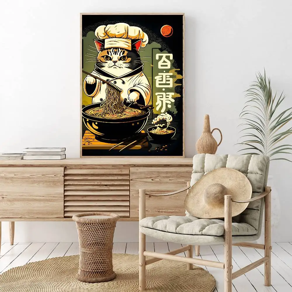 Japoński ramen - plakat kulinarny w stylu vintage Kawa