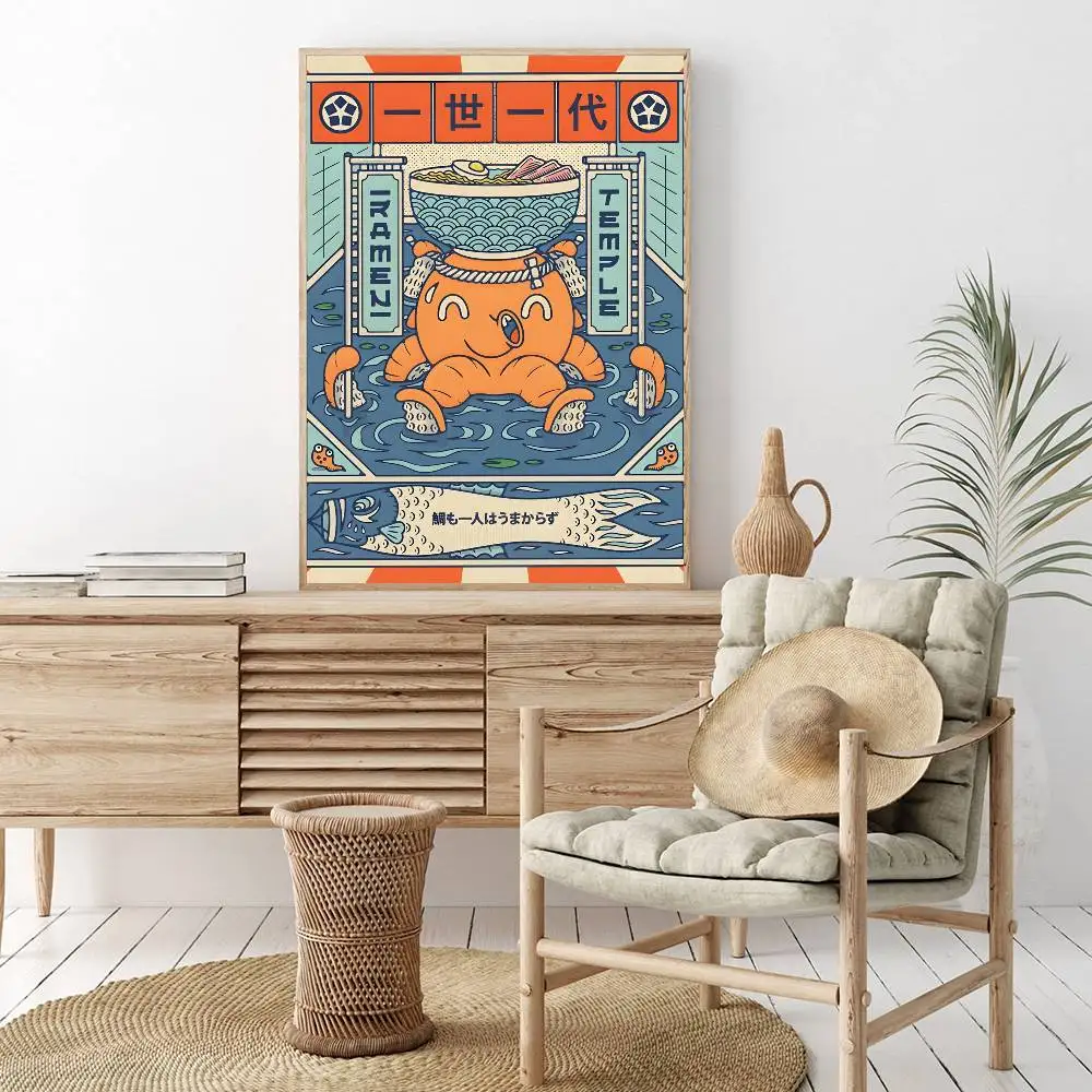 Japoński ramen - plakat kulinarny w stylu vintage Niebieski